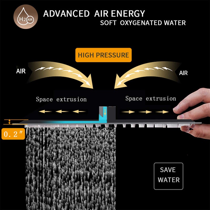 BESy 16 Inch Rain Shower Head, 16" Square Rainfall & High Pressure Stainless Steel Bath Showerhead, 1/16" Ultra Thin, Waterfall Full Body Coverage with Silicone Nozzle, Matte Black Finish - Image 3